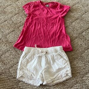 Pink top and white shorts set